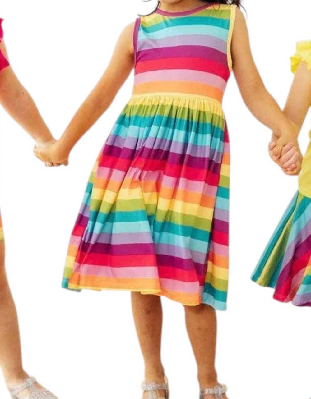 NEW MILA & ROSE girls cheerful stripes twirl dress in multi